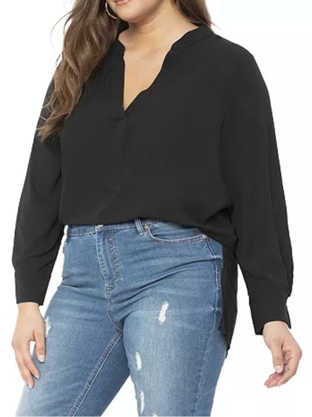 Eloquii Black V-Neck Long Sleeve Blouse Size 18